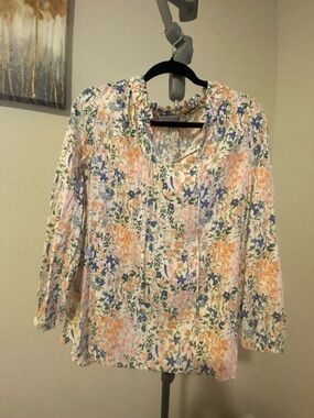 Tommy Hilfiger Cream Floral Pintuck Blouse